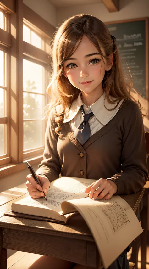 (best quality,4k,8k,highres,masterpiece:1.2),ultra-detailed,(realistic,photorealistic,photo-realistic:1.37),historic style,beautiful detailed eyes,beautiful detailed lips,extremely detailed eyes and face,long eyelashes,school girl,traditional school unifor...