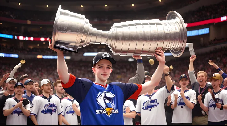 Tage Thompson holding Stanley Cup