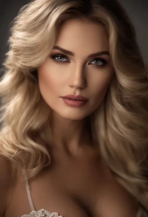 beautiful woman, 30 years old, with medium boobs, solo, (masterpiece), (photorealistic: 1.3), ultra detailed, realistic eyes, (high detail) skin: 1.2), (best quality: 1.0), (ultra high resolution: 1.0), wavy detailed hair, a blonde hair, long dark brown ha...