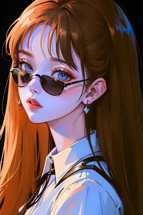 (Portraits:1.4), (masterpiece:1.2, best quality:1.2), from above, upper body, 
1girl, Look up, face focus, extremely detailed face, extremely detailed eyes, good-looking, make up, finger on lips, sunglasses, fashion wear, earrings,