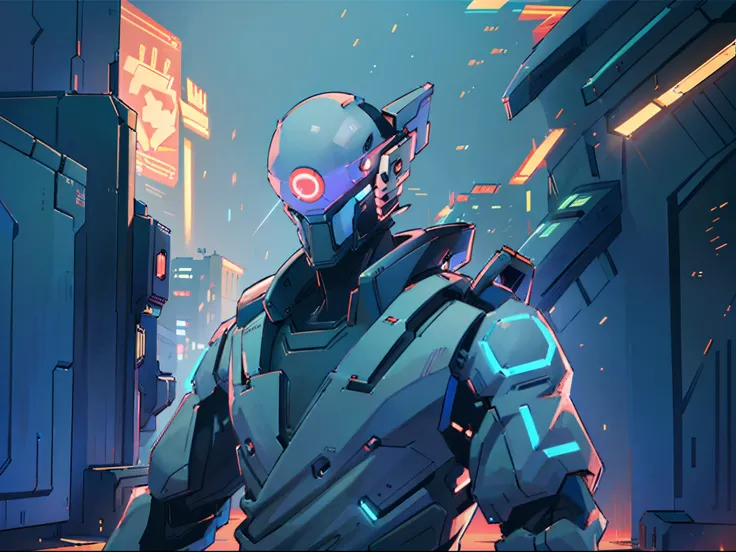 (best-quality:0.8), (best-quality:0.8), perfect anime illustration, extreme closeup portrait of a robot soldier walking through the city