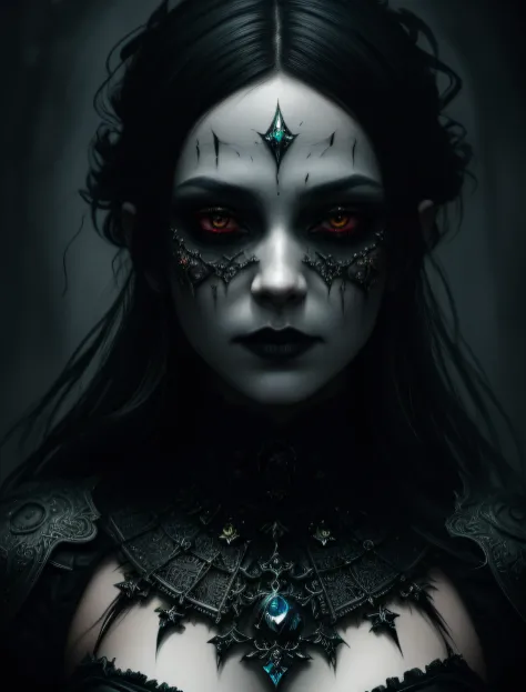 dark, unholy, evil, astral, creepy olpntng style, undead, rotting skin, mystical, nice perfect face with soft skin, concept art portrait by greg rutkowski, artgerm, hyperdetailed intricately detailed gothic art trending on artstation triadic colors, unreal...