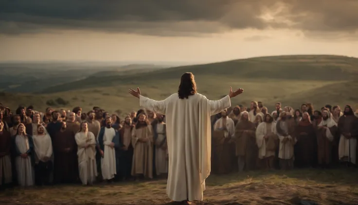 Jesus Christ speaking to a crowd, Theyre on the hill