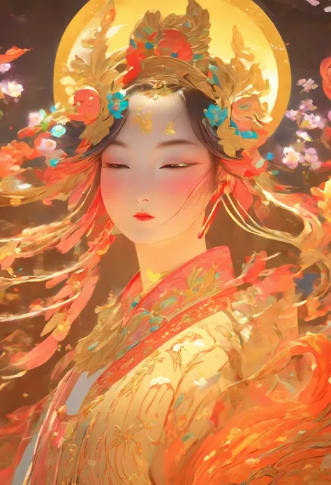 (((Change))) best quality, ultra-high resolution, 4K detailed CG, master piece,Change, Chinese goddess,Chinese clothing, Chinese mythology, ((Chinese goddess)),Chinese painting style,Shui mo Hua,Thangka style, aesthetic, ukiyo painting, centered on the can...