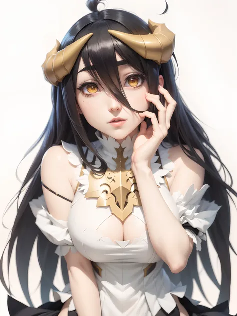 anime girl with horns on her head, albedo from overlord, albedo, anime goddess, female anime character, albedo texture, anime character, Realistic, seccubus,