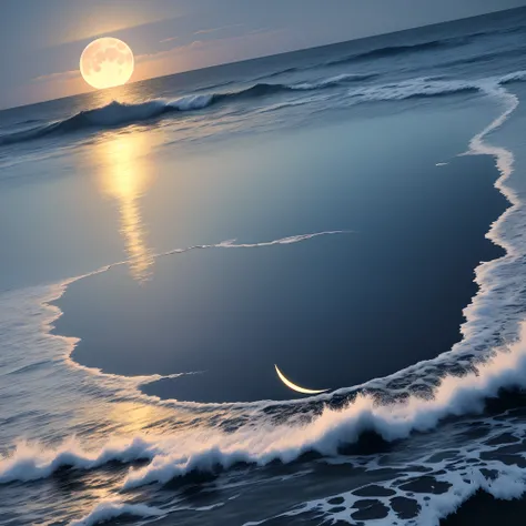 zoomed moon reflected on the sea