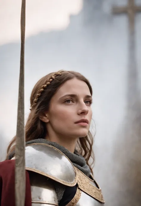 Joan of Arc as she was in her day in high definition, realismo, 4k, em uma cidade.