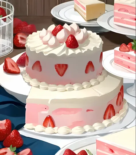 Strawberry cake，Double layer of strawberry cake，Creamy strawberry cake