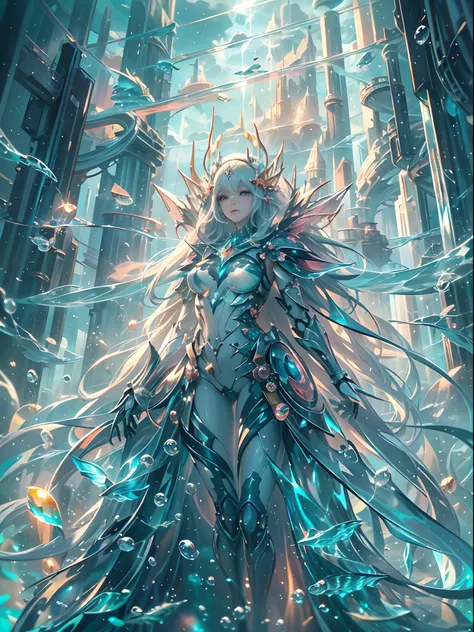 ((need)), ((tmasterpiece)), (a detailed)),futuristic translucent ethereal queen of the sea，futuristic city and futuristic wonder...