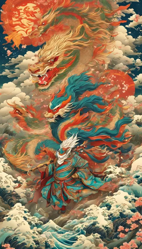 (((Houyi))) melhor qualidade, ultra-high resolution, CG detalhado 4K, piece of master,Homem, Chinese god,Roupas chinesas, mitologia chinesa, ((arco nas costas)),Estilo de pintura chinesa,Shui Mo Hua ,Estilo Thangka, Ukiyo-e Aesthetic Painting, centrada na ...