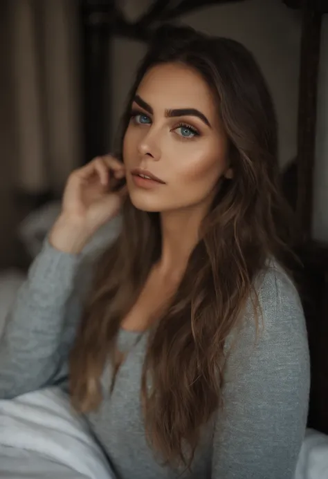 Mujer con camiseta sin mangas y bragas a juego, Chica sexy con ojos azules, Retrato Sophie Mudd, Retrato de Corinna Kopf, cabello rubio y ojos grandes, Selfie de una mujer joven, Ojos en el dormitorio, Violeta Myers, ohne Maquillaje, Maquillaje natural, st...