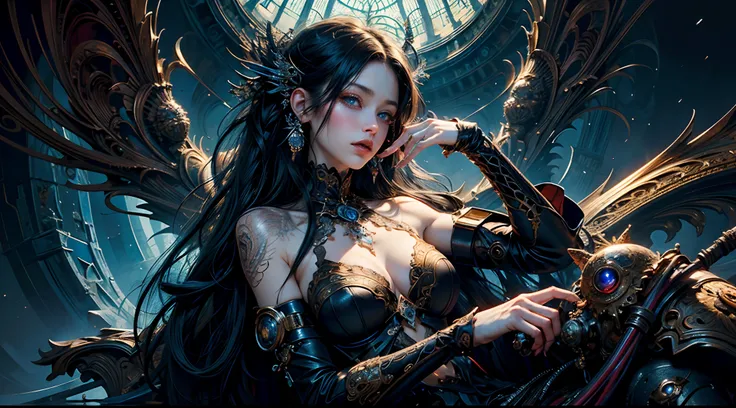 (masterpiece, top quality, best quality, official art, beautiful and aesthetic:1.2), (1girl), extreme detailed,(fractal art:1.3), highest detailed, black hair, blue eyes, pale skin, sadistic