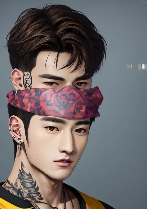 Create a realistic AI image of Jungkook, with tattos and piercings