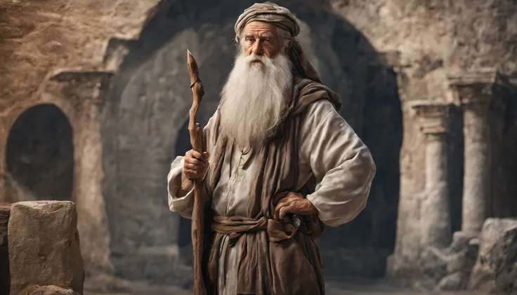 old man, full body, long white beard, prophet methuselah, biblical, photorealistic, 8k, super detail, accurate, best quality.