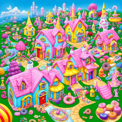 Araffes house with lots of donuts on it, in a candy land style house, Chapel of David, Colorful House, inspired by David LaChapelle, David LaChapelle, Architecture of America, Beautiful house, Fantasy Bakery, Joel Sternfeld, Ron English, hamburger, (Fantas...