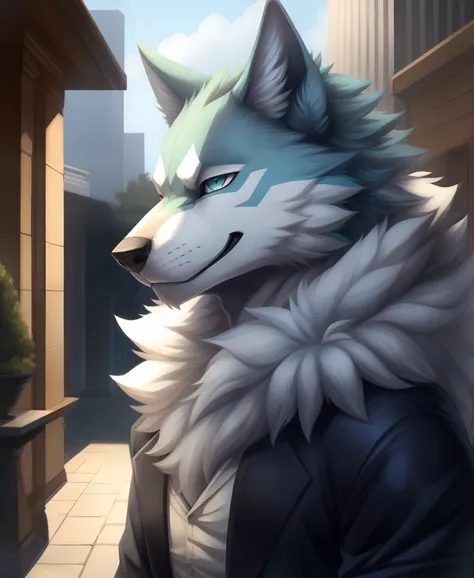 shirou_ogami furry, detailed and extremely fluffy body fur, masterpiece, detailed background, happy,