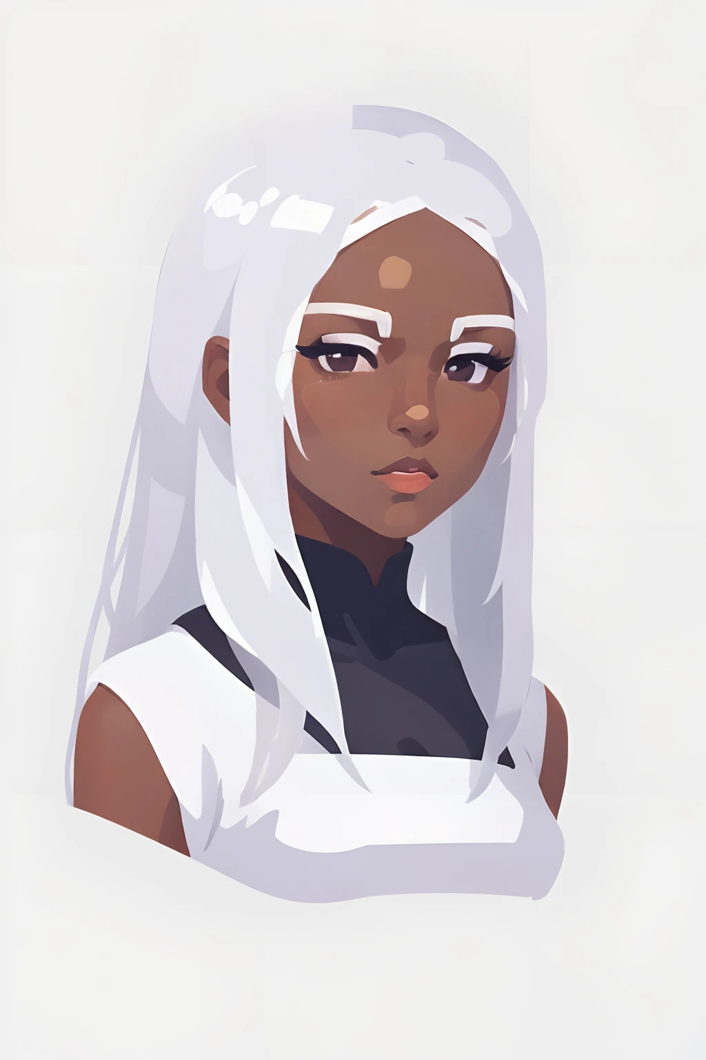 coloredic0n icon, minimalist, anime girl, white hair, black skin