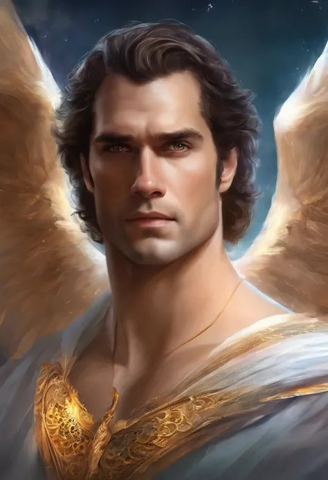 Henry cavill como um anjo,Pure mystical being. Olhos claros e asas de anjo. Seminu, mostrando os peitos e as virilha nua