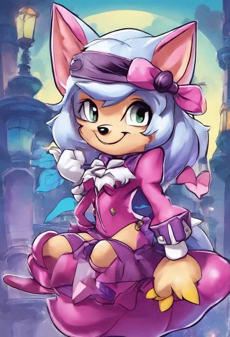 Rouge the bat from sonic the hedgehog with a gothic outfit smiling