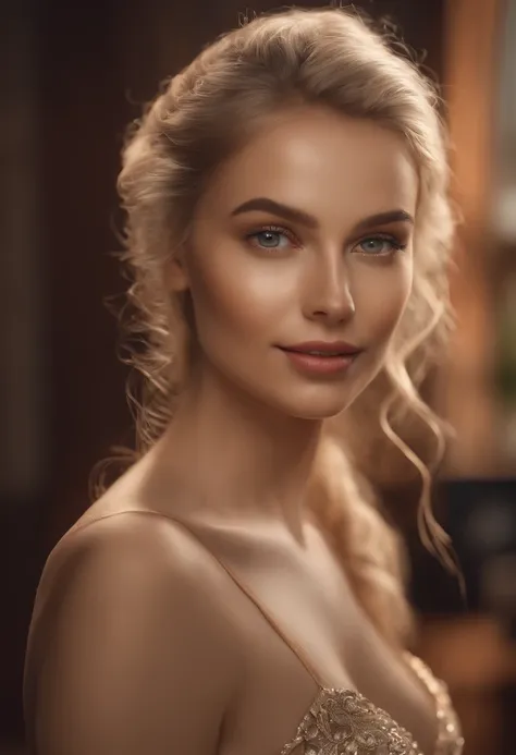 RAW, analog, Nikon Z 85mm,((best quality)), ((masterpiece)), ((realistic)),vintage image, gorgeous russian woman, blond, 22 year old, posing in a hotel wearing lingerie, wearing lingerie petite, smile with teeth showing, ((small breasts)), intricate detail...