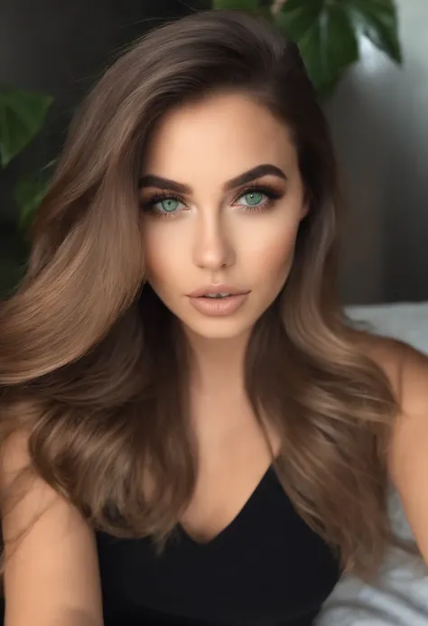 Mujer arafed con senos grandes, Chica sexy con ojos verdes, Retrato Sophie Mudd, brown hair and large eyes, selfie de una mujer joven, Ojos del dormitorio, Violeta Myers, sin maquillaje, Maquillaje natural, staring directly into camera, cara con artgram, m...