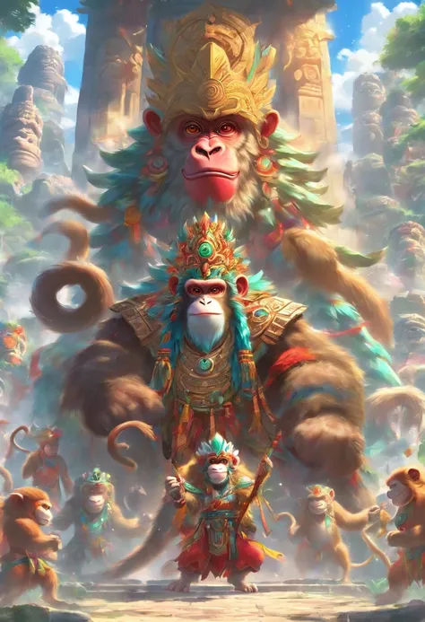 (((Hun Batz))) best quality, ultra-high resolution, 4K detailed CG, masterpiece, Hun Batz, Mayan clothing, Mayan mythology, Mexico, aesthetics,((Monkey God)),beautiful image, centered on screen