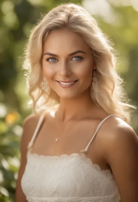 RAW Photo, DSLR, professional color graded, BREAK upper body photograph of dik-maya woman, (friendly smile:0.8), pale, blue eyes, full eyeliner, platinum blonde hair, wearing white top, garden background, sharp focus, HDR, 8K resolution, intricate detail, ...