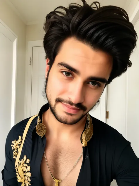 there is a man with a beard and a necklace on, without beard, with accurate face, without beard and mustache, ayan nag, good looking face, with no beard, with a small beard, without mustache, handsome face, harsh good looking face, around 1 9 years old, se...