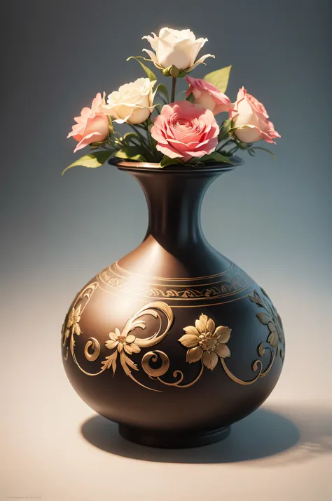 create a flower vase, baroque (best quality), (best illustration)