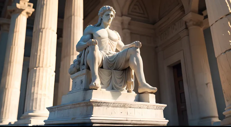 Ancient Greek statue with angry expression, Outside, com rosto extremamente detalhado full body view, Colors with low saturation with dark tone, Filmado em Sony A7S III com Sony FE 35mm f/1.8, 12.1 MP, --AR 3:2 --estilo cru