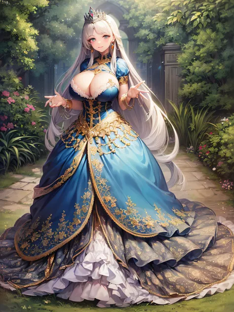 ((anime artstyle)),(Masterpiece),(Best Quality), (Super Detail),(Highly Detailed CG Unity 8k wallpaper),((Very Delicate and Beautiful)),cinematic lighting,1 girl,((full body portrait)),((standing in garden)),((solo)),(((1 fairytale princess in gorgeous emb...