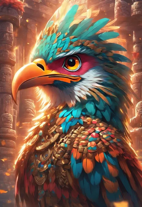 (((Bird Head))) best quality, ultra-high resolution, 4K detailed CG, master piece, Vucub Caquix, Mayan clothing, Mayan mythology, Mexico, aesthetics, ((Mayan Bird)), Beautiful image, centered on screen