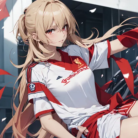 Alter saber (female) anime wearing a Liverpool jersey