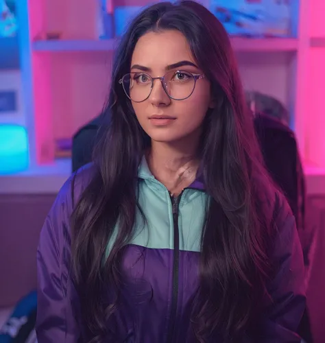 Arafed woman with glasses and a purple jacket in a bedroom, Brandon Woelfel, julia gorokhova, Anastasia Ovchinnikova, Anna Nikonova aka Newmilky, Taran Dasha, Streamer do Twitch, Violeta Myers, Pokimane, Anton Fadeev 8 K, Viktoria Gavrilenko, Alina Ivanche...