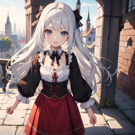 (very cute female child:1.6),10 yo,(Dandres outfit:1.8),BREAK full body shot,medium shot,BREAK (kawaii,loli:1.5),(medieval german cityscape:1.5),Summer,day, Long hair,flat chest,Wind,BREAK (extremely detailed CG unity 8k portrait),(highly detailed fingers)...