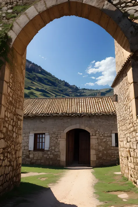 Landscape of the buildings of the ancient Balasar village, entrada da vila, Portugal