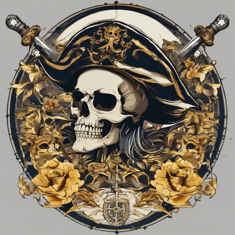 Create an image PFP of pirate skull for an NFT collection called "Pirate Skull", each picture must be different and unique, with dark background, many hat colors, gold accessories, brilliant eyes (blue, brown, black, green), many body and face colors (blac...