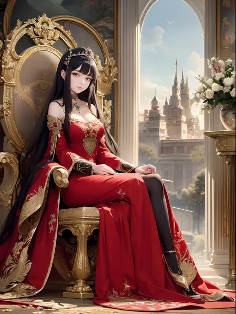 ((Finest quality)),(超A high resolution),(ultra-detailliert),(Meticulous portrayal),((best pictures)),(Finest works of art),Ultra-Precision Art,The art of astounding depiction,Fantasyart:1.5, (One Empress:1.5),(Red luxury dress:1.5),diadems,jewellery, Luxur...