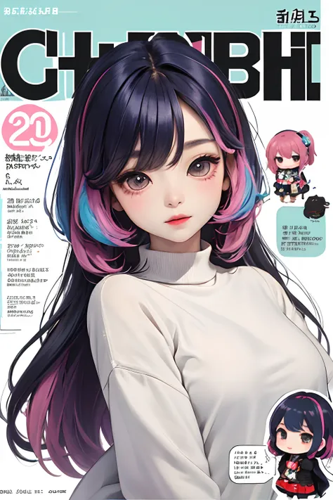 ​masterpiece、top-quality、ultra-detailliert、(Chibi Charas Daughter:1.2)Winter clothes、colourful hair、plein air、Magazine covers、The upper part of the body