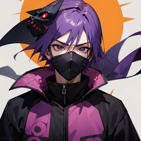 Male, 12 Years Old, Young, Purple Hair, Reaper Mask, Naruto, Ninja, Black Eyes, 56 Height