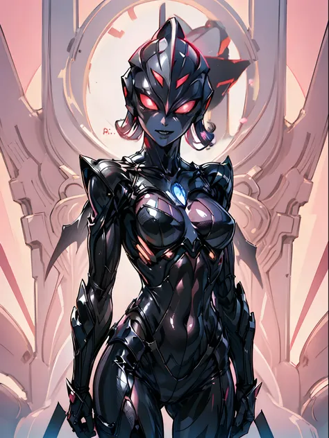 the beautiful figure of ultraman woman, cover his true face with a black mask, female solo, alien eyes shine。the whole body is c...