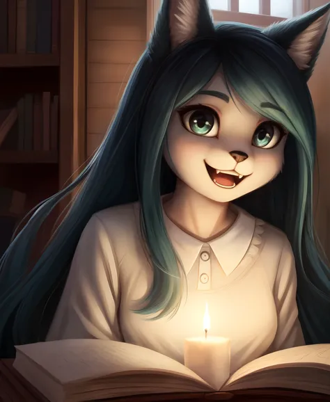 claire_(the_summoning), claire furry, detailed and extremely fluffy body fur, masterpiece, detailed background, happy,