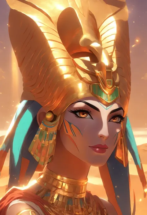 (((Hathor))) best quality, ultra-high resolution, 4K detailed CG, master piece, Hathor, woman, with golden horns, Sky Goddess, Egyptian clothes, EGYPTIAN mythology, desert, aesthetics, ((golden horns) ), Beautiful image, centered on the screen