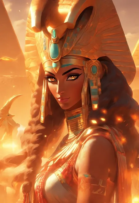 (((Hathor))) best quality, ultra-high resolution, 4K detailed CG, master piece, Hathor, woman, with golden horns, Sky Goddess, Egyptian clothes, EGYPTIAN mythology, desert, aesthetics, ((golden horns) ), Beautiful image, centered on the screen