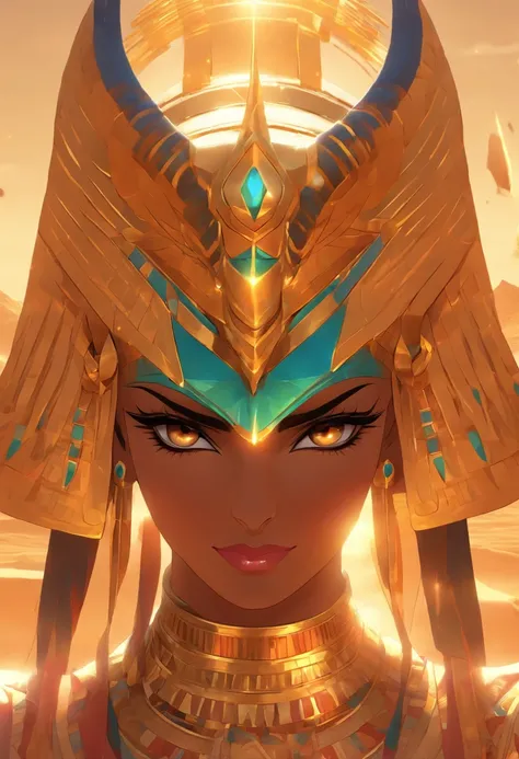 (((Hathor))) best quality, ultra-high resolution, 4K detailed CG, master piece, Hathor, woman, with golden horns, Sky Goddess, Egyptian clothes, EGYPTIAN mythology, desert, aesthetics, ((golden horns) ), Beautiful image, centered on the screen