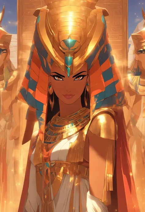 (((HATHOR))) best quality, ultra-high resolution, 4K detailed CG, master piece, woman, Goddess of heaven, Egyptian clothing, EGYPTIAN mythology, desert, horn, aesthetics, ((full body)), standing, Beautiful image, centered