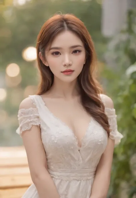 Masterpiece,Ultra Top Quality,Realistic,16k raw photo,Ultra Detailed,Thin and slender girl,All poses)).Beautiful face,Wearing a party dress,Party dress,blurry_light _Background,medium) round breasts,detailed and perfect body,perfect hands,thick thighs,Viet...