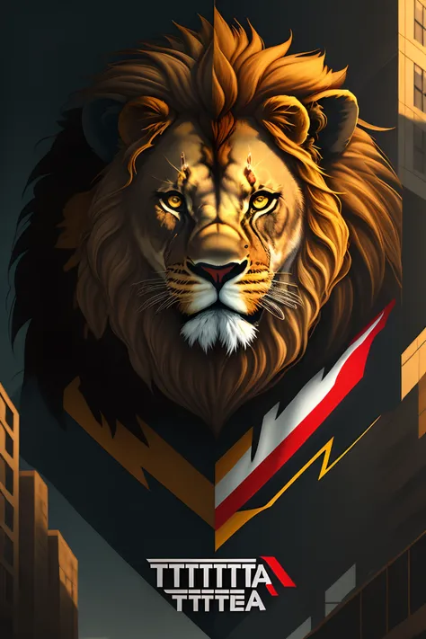 The image prompts are:
1. Logotipo do time de futebol Fortaleza Esporte Clube
2. Uma bandeira gigante
3. A lion in the teams colors
4. In the middle of the buildings