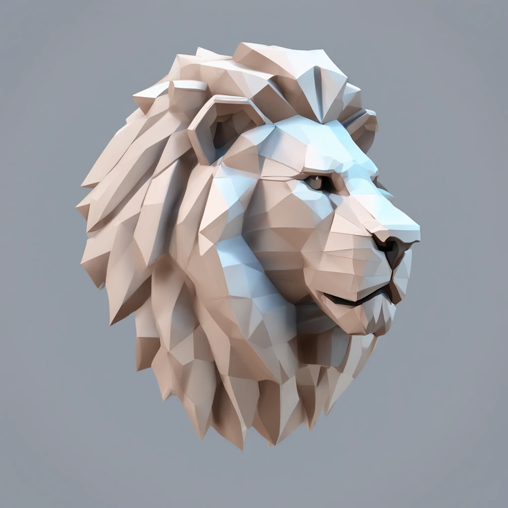 lion head, modelo 3d, low poly, blueprint