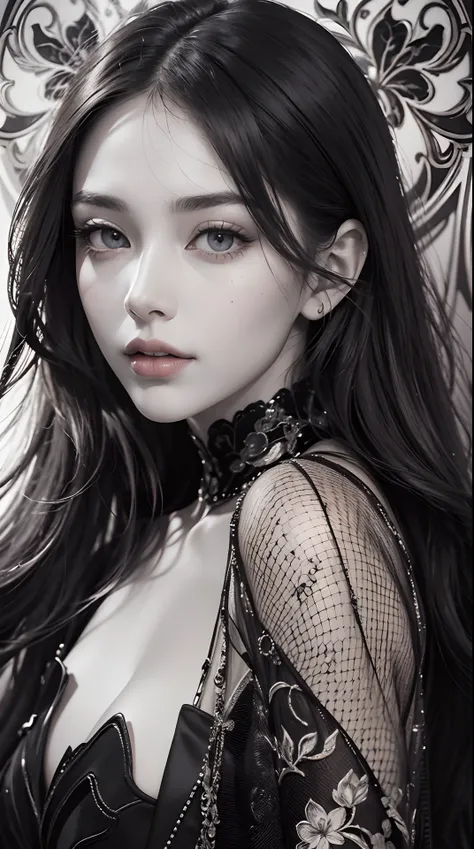 female,chic,monochromatic background,beautiful detailed eyes,beautiful detailed lips,ultra-detailed,longeyelashes,(best quality,4k,8k,highres,masterpiece:1.2),ultra-detailed,(realistic,photorealistic,photo-realistic:1.37),fashionable outfit,confident pose,...